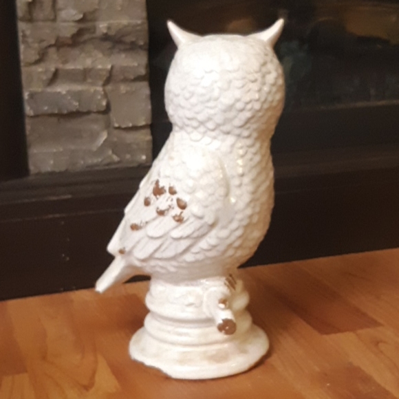 Ceramic OWL Predator BIRDS wise old owl Mantle Piece Pottery Glazed White - Picture 5 of 6